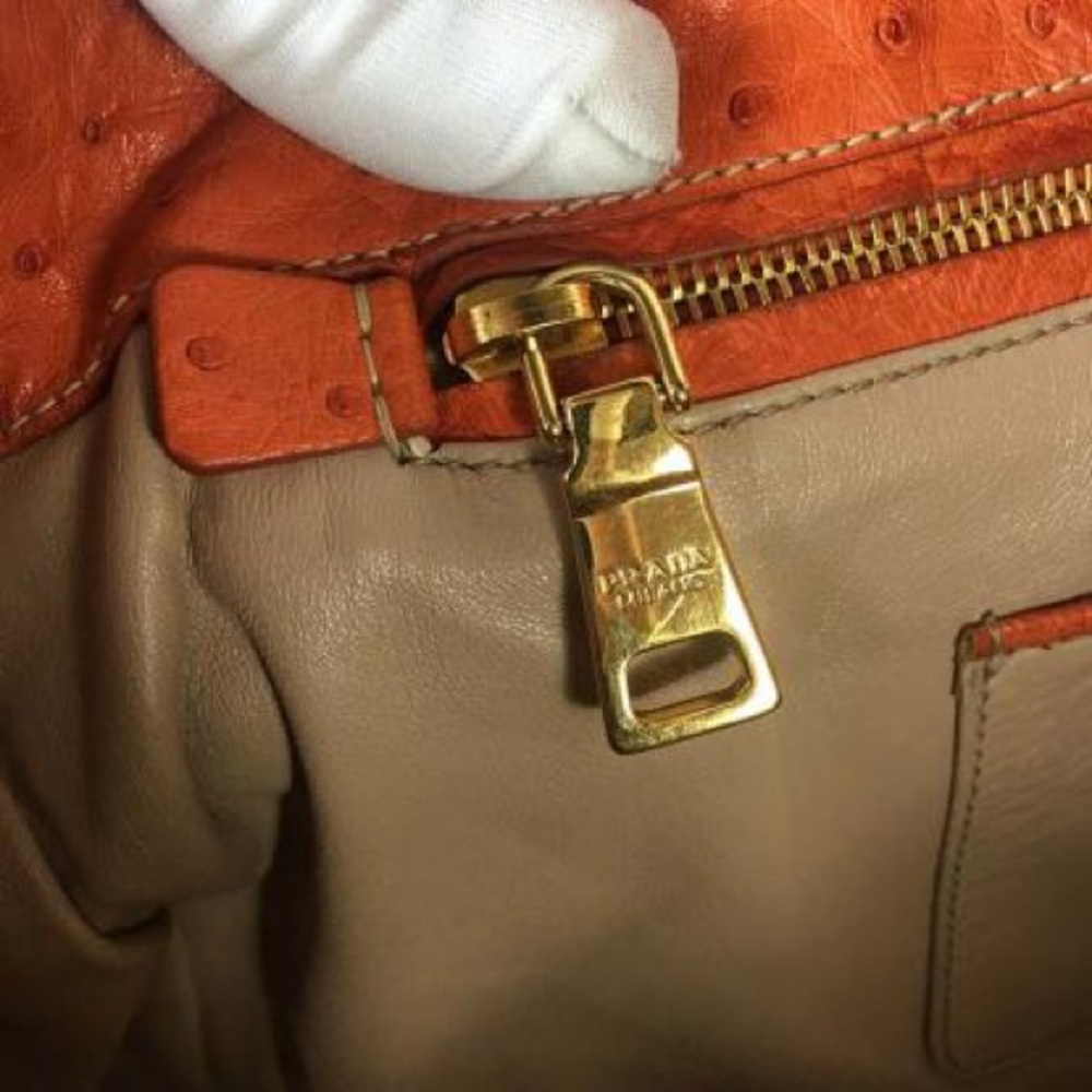 Prada Orange Ostrich Leather Satchel Tote Bag - Picture 6 of 8